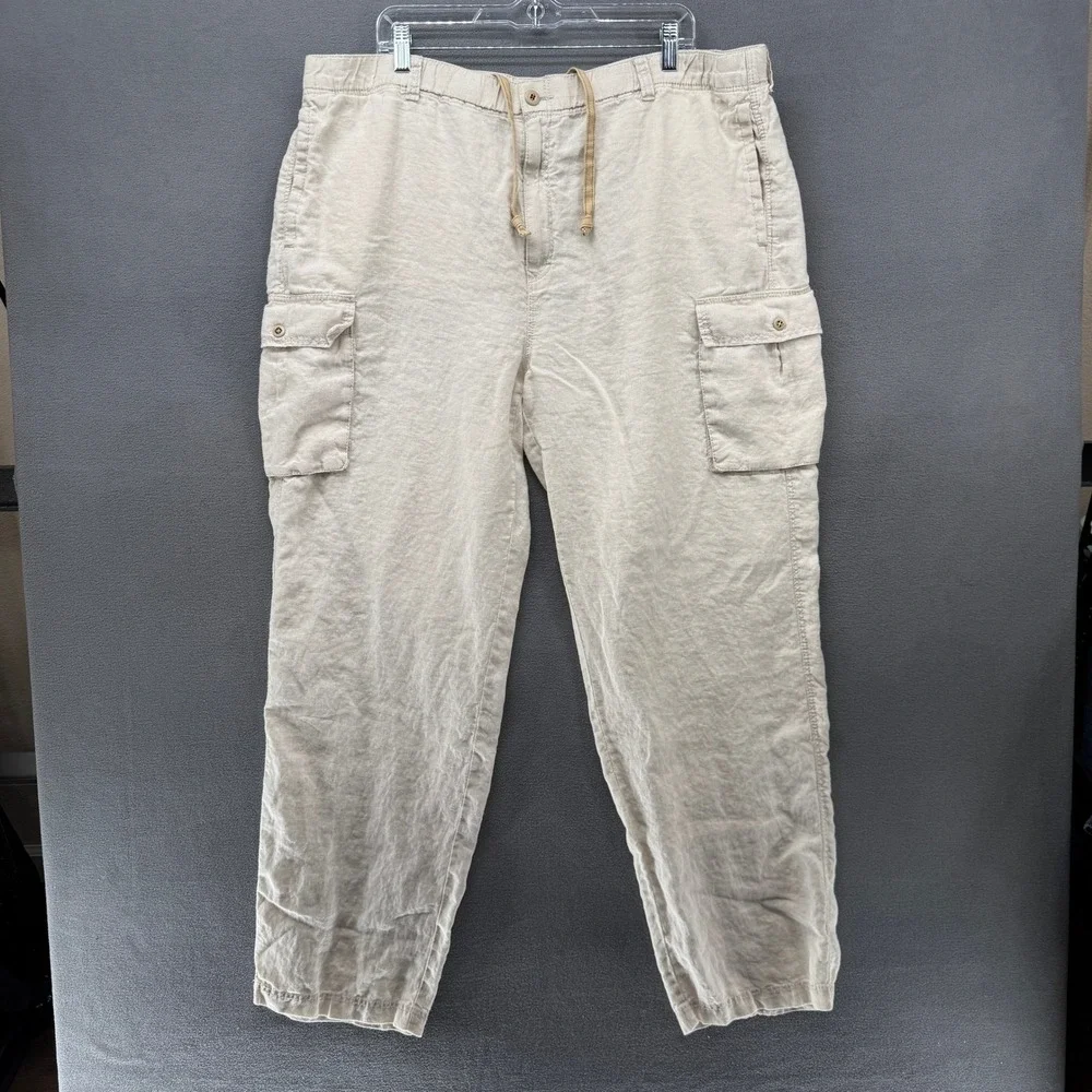 Tommy Bahama Cargo Pants Relax Mens XXL Beige 100% Linen Drawstring Waist Sand